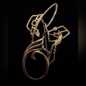 Vintage “Lady Gillette” Gold Brooch with Crystal Accents